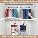 Pants Hangers Space Saving, 5 Tier Jeans Hanger for Closet, Black Multiple Heavy Duty Stainless Steel Pant Rack for Trousers, Legging with 20 Clips (4 Pack)