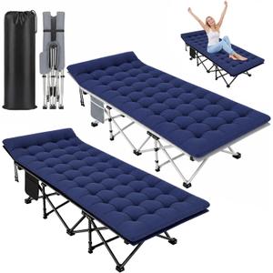 Briwooody 2 Pack Camping Cot with Mattress, Folding Heavy Duty Sleeping Cots for Adult, Comfortable Sleeping Bed with Carry Bag for Home, Office Nap, Outdoor Hiking, Travel, Beach(Navy Blue), 27.17 x 73.23 x 18.9 inches