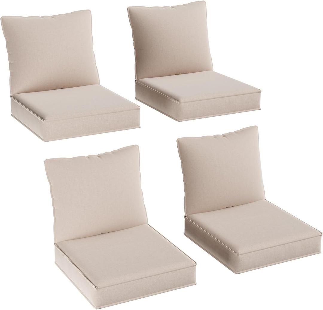 Aoxun Replacement Cushions for Outdoor Furniture, 4-Piece Outdoor Cushions for Patio Furniture, Deep Seat, Waterproof & Fade Resistant Couch Cushion for 4-Seat Patio Conversation Sets, Beige