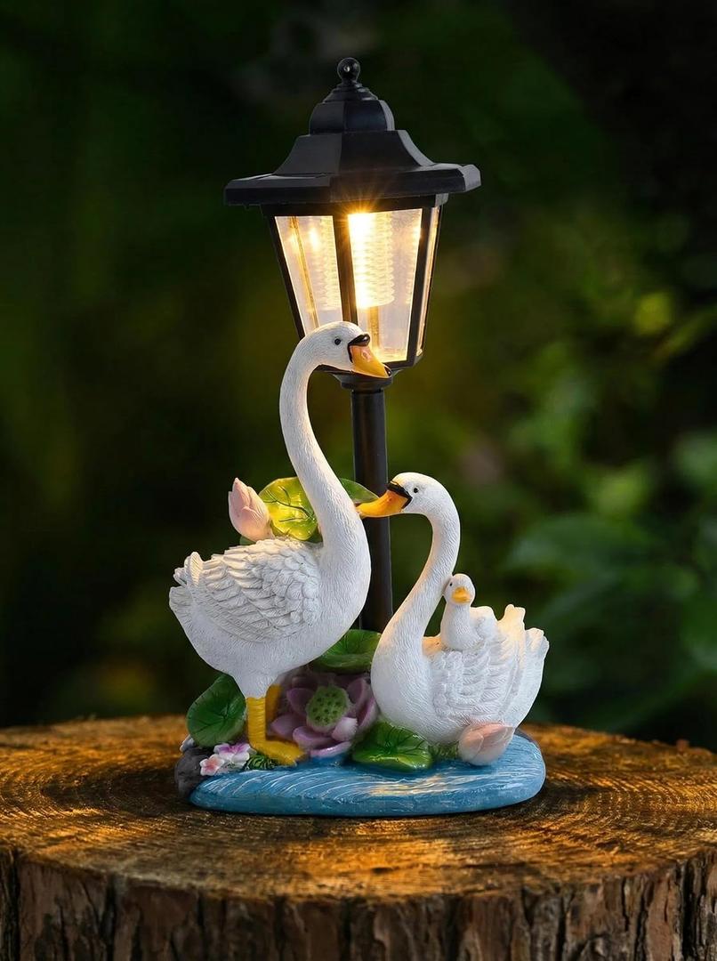 Solar Swan Garden Statues Outdoor, Decorative Swan Yard Decor with Solar Light for Lawn, Patio, Porch and Backyard, Outdoor Swan Decor Garden Gifts
