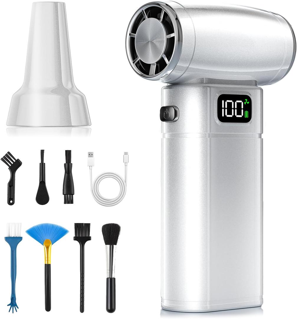 Super Power Compressed Air Duster with LED Display, Cordless Cordless Air Duster Rechargeable, 5 Speeds Mini Leaf Blower, Dust Blower Cleaning Kit for Computer, Keyboard, Outdoor and Car