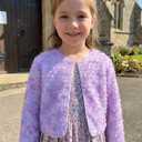 Girls 3D Flower Mesh Bolero Shrug Lightweight Sheer Cardigan for Party, Photos & Special Moments (Purple) 6-7Y