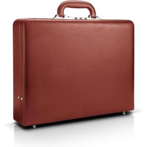 Briefcase for Men, Leather Attache Case with Lock, Hard Shell Business Briefcase, Fits 15.6-Inch Laptop (Brown)