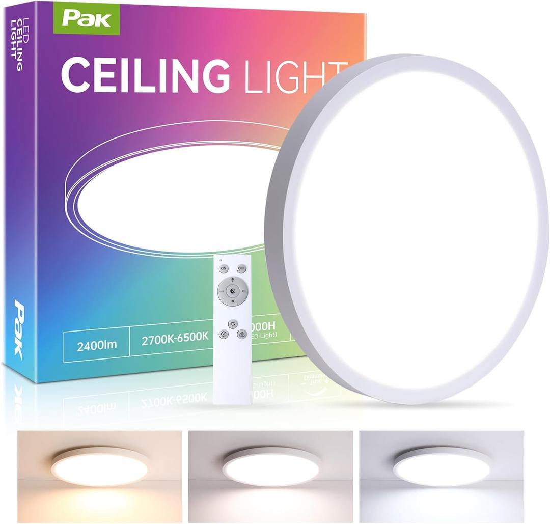 12 Inch LED Flush Mount Ceiling Light Fixture, 24W Modern Ultra-Thin Ceiling Lamp with Remote, 2400LM Dimmable Brightness, 2700K-6500K Adjustable Color Temperature, for Bedroom Living Room Kitchen (White)