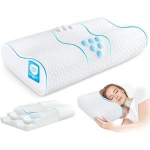 Cervical Neck Pillow for Pain Relief- Queen Size Adjustable Cooling Pillow for Sleeping, Memory Foam Pillows for Neck Shoulder, Ergonomic Contour Bed Pillow for Side, Stomach & Back Sleepers