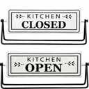 Kitchen Open Closed Sign, Rotating Tabletop Decor with Embossed Metal, 12 Inch Double Sided Freestanding Sign for Countertop, Modern Home Kitchen Cafe Decor, Black and White