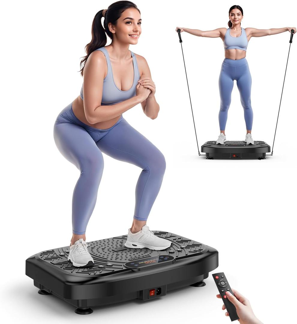 Vibration Plate Exercise Machine Weight Loss, Full Body Workout Vibration Plate Lymphatic Drainage, 199 Adjustable Speeds Power Shaping Vibrating Plate 450 Lbs Capacity Fitness Platform (Black)