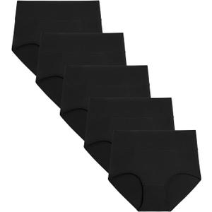 POKARLA Women's Cotton Underwear High Waist Full Coverage Briefs Soft Breathable Postpartum Panties Stretch Underpants (Medium, Black02-5pack)