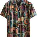 JOGAL Mens 70s Shirt Vintage Floral Hawaiian Shirts Short Sleeve Button Down Shirts Aloha Summer Beach Shirts L