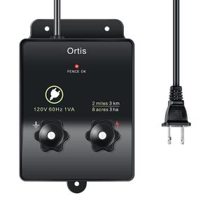 Electric Fence Energizer, Ortis 2-Mile/ 8 Acres Electric Fence Controller for Dogs, Livestock, Squirrels, Used for Gardens, Chicken Coops, 0.1 Joule