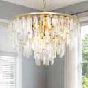 Modern Gold Crystal Chandelier, 18" Round Chandeliers for Dining Room 4-Tier 6 Lights Luxury Top K9 Crystal Ceiling Pendant Light Fixture for Foyer Bedroom Closet, Round D18''