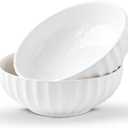White Serving Bowls For Entertaining (7.8 inch) - Medium Sized Salad Bowls, Ceramic Serving Dishes, Large Bowl, Serving Bowl Set For Fruit Soup Pasta, Salad Serving Bowl, Big Dishes For Eating