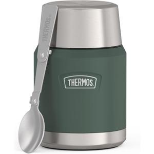 Thermos ICON Food Jar 0.47 L, Matte Green/Forest, Food Jar 470 ml, Double-Walled 18/8 Stainless Steel, Keeps Warm and Cold, with Folding Spoon, Non-Slip Base, Completely Leak-Proof
