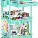 3-Tier Rolling Cart with Drawer & Lockable Wheels, Bathroom Storage Organizer Multifunctional Rolling Storage Cart for Bathroom, Kitchen, Office, Craft, Makeup, Baby Essentials, Blue
