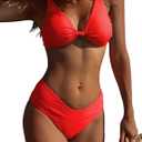 American Trends High Waisted Bikini Sets for Women Push Up Two Piece Bikini Swimsuit High Cut 2 Piece Bathing Suit (Medium, Red)