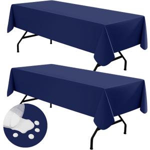 homing 2 Pack Rectangle Vinyl Tablecloth, Waterproof Spillproof Plastic Flannel Backed Table Cloth, Wipe Clean Table Cover for Dining, Buffet Parties and Camping (Navy Blue, 60" x 84")