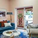 BEMIGO Christmas French Door Curtains for Windows, Tree Santa Claus Decorations Front Door Window Curtains for Glass, Red Brown Privacy Tie Up Blinds Thermal Insulated Shades 26 x 70 inch