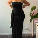 AWASIR Women's Bodycon Long Dresses Strapless Tube Top Side Slit Maxi Dress Black S