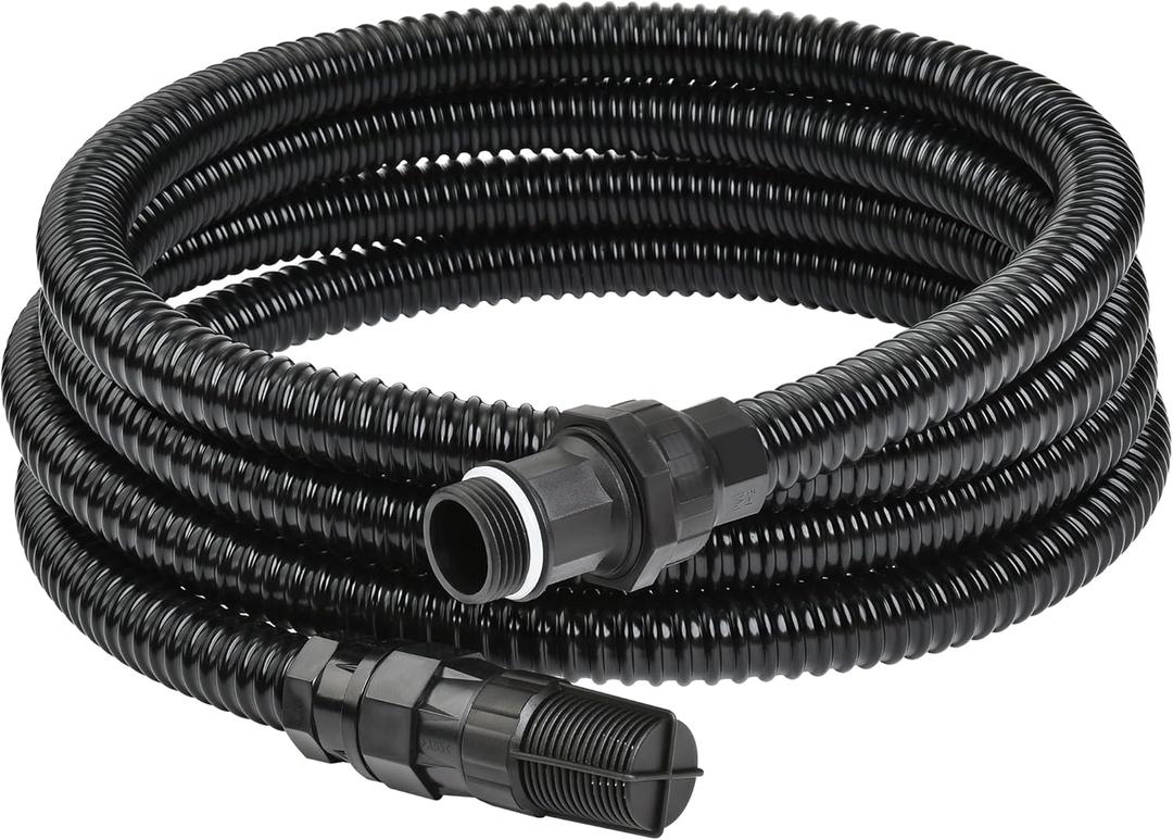 FLUENTPOWER 13FT x 1" Suction Hose Kit with Check Valve, Corrugated Pipe 13ft Long, Water Intake Hose Set, Aspiration Hose for Shallow Well Sprinkler Garden Booster Pump with 1 Female Inlet (13FT Plastic Fitting-Black)