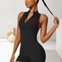 ECUPPER Women Backless Workout Jumpsuits One Piece Sleeveless Gym Rompers Zip Up Tummy Control Scrunch Shorts Yoga Bodysuit (Black, XS)