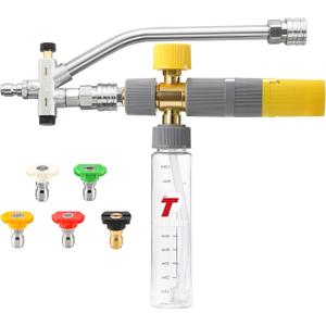 Tool Daily Foam Cannon Dual Connector, Mini Foam Cannon for Pressure Washer, 5 Power Washer Spray Nozzle Tips, 1/4 Inch Quick Connect