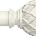 Antique White Curtain Rods for Windows 66 to 120 Inch, Adjustable Vintage Decorative 1'' Long Heavy Duty Curtain Rod, Rustic Farmhouse Drapery Pole Set with Boho Netted Texture Flower Finials