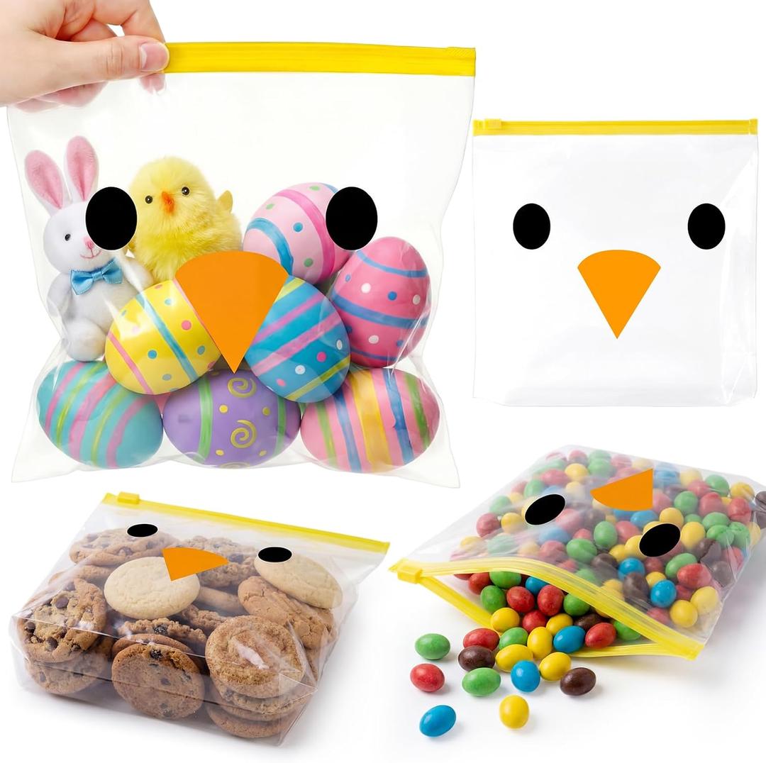 Frienda 50 Pcs Spring Food Storage Bags with Stand-up Bottom 9" x 8" Chick Gallon Leak Proof Reusable Freezer Bags Zipper Transparent Snack Supplies for Sandwich Snack Marinate Meats
