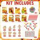 Funrous 24 Set Thanksgiving Crafts for Kids, Fall Unfinished DIY Crafts Keychain Thanksgiving Wood Cutouts Ornaments Painting Kit with Maple Pumpkins Cards for Boys Girls Autumn Harvest Activity Gifts
