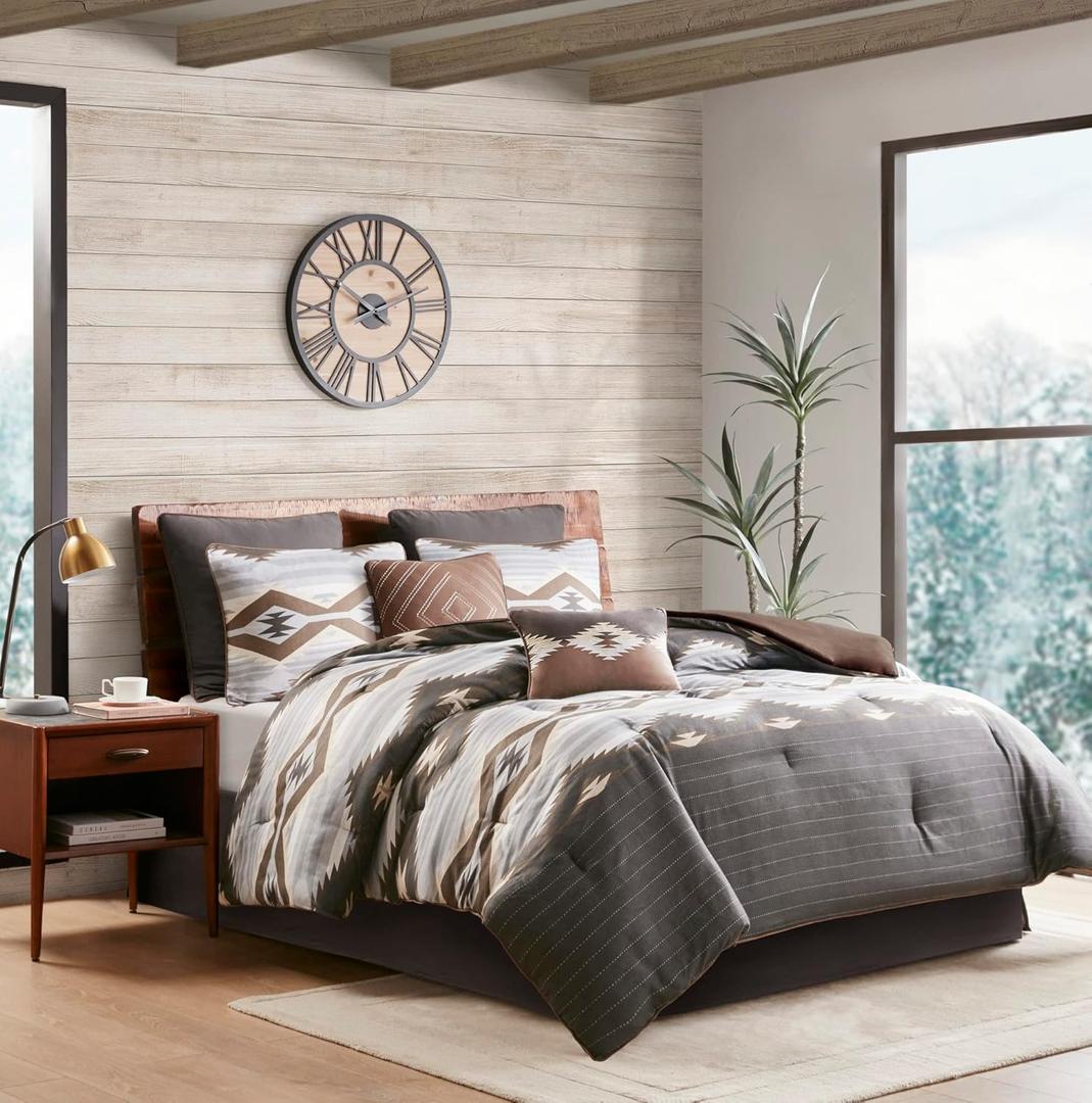 Woolrich Rustic Lodge Cabin Comforter Set - All Season Down Alternative Warm Bedding Layer and Matching Shams, Oversized Queen, Bitter Creek, Grey/Brown