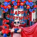5th Birthday Decorations For Boys,Red Spider Web Birthday Decorations,Large Number 5 Balloon,Foil Fringe Curtains,Red Blue Balloons