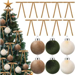 Brown Velvet Christmas Ornaments Set, 24 Pcs Christmas Tree Bows 5 x 7 Inch and 6 Pcs Small Velvet Christmas Balls for Door Wreath Decor Party Xmas Decorations