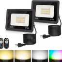 L LOHAS LED 30W Flood Light Outdoor, RGB Landscape Lighting with Remote Control, Timing - 2700K/4500K/6500K - Color Changing for Patio Backyard Step Wall, IP66, US 3-Plug, UL Listed (2 Pack)