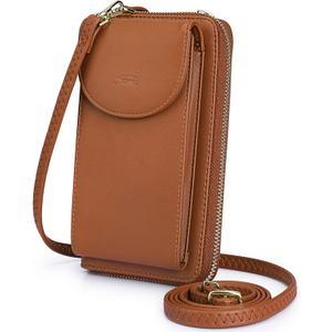 S-ZONE Small Crossbody Bags for Women Cell Phone Purse RFID Blocking Wallet Purses with Credit Card Slots (Brown)