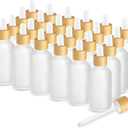 DMuuuDM 24 Pack 2 oz Frosted Glass Dropper Bottle, Empty Round Boston Travel Bottles With Eye Droppers, Natural Bamboo Dropper Cap for Essential Oils, Tinctures & Perfume, Facial Serums, Massage Oils