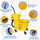 35 Qt. Side-Press Mop Bucket and Wringer Combo on Wheels Yellow for Professional/Industrial/Business Heavy-Duty Floor Cleaning/Mopping,Including Industrial Mop and Rubber Gloves