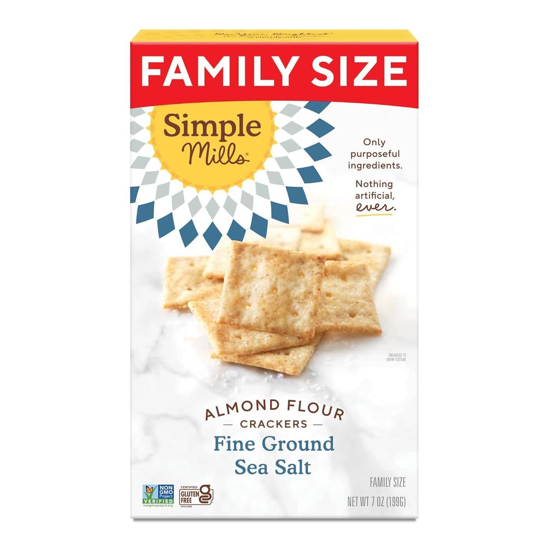 Simple Mills Almond Flour Crackers, Family Size, Fine Ground Sea Salt - Gluten Free, Vegan, Healthy Snacks, 7 Ounce (Pack of 1) (EXP 11/26/26)