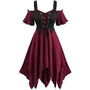 ROSE GAL Women Plus Medieval Renaissance Costume Dress Cold Shoulder Ruffles Layered Lace-up Underbust Corset Dress, 3XL