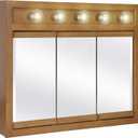 Design House Richland Medicine Cabinet with 5 Lights, Fully Assembled, Wall Mounted, 3 Mirrored Doors, Wood Frame, Oak Finish, 36 in x 5 in x 30 in, 530618-NOK