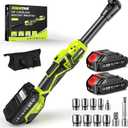 3/8" Cordless Ratchet Wrench: 58Ft-lbs (80N.m) 400RPM Light Weight Electric Ratchet, 6'' Extended Neck, 2 x2.0Ah Battery, 8 Sockets, 3" Extension Bar, LED Light (RH80B)