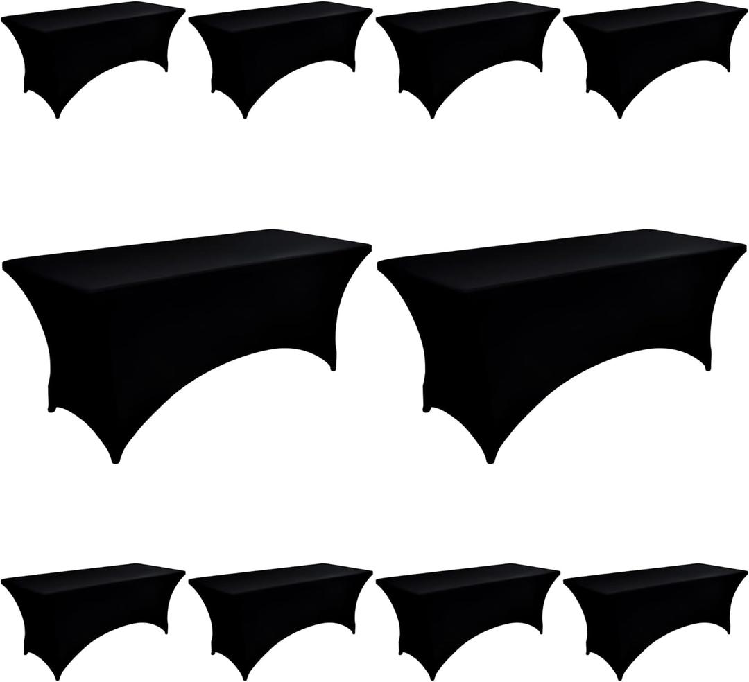 10-Pack 6ft Black Spandex Table Covers for Rectangle Standard Folding Tables - Wrinkle Resistant Stretch Tablecloths - Ultimate Fitted Table Protector for Parties, Banquet, Wedding