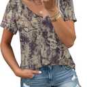 Tie Dye V-Neck Shirts Sexy Tops for Women Deep V-Neck Short Sleeve Shirt Summer Vintage Loose Basic Shirts