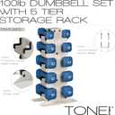 Tone Fitness Neoprene Dumbbell Set with Storage Rack Non-Slip, Anti-Roll Hand Weights for Home Gym Workouts | Light Gray Rack, Blue, 100 lb Set