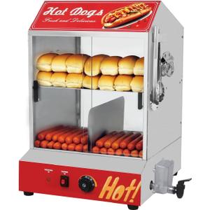 Hot Dog Steamer Machine, 31.7QT/30L, 2-Tier Electric Hot Dog Steamer with Bun Warmer, Adjustable Temperature, Hot Dog Hut Steamer with Visible Glass Sliding Door, 175 Hot Dogs & 40 Buns Capacity