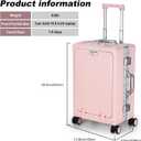 MRPLUM Front Pocket Carry On Luggage,Aluminum Frame PC Hardside Spinner Wheel Suitcase with TSA Lock,Cup Holder,Phone Holder&USB Charging Port,Pink(1 Piece), Medium