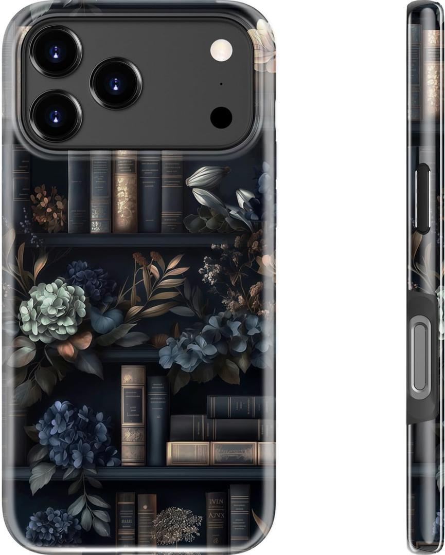MERRO for iPhone 17 Pro Case - Wireless Charging Compatible - Dual-Layer Hard Shell & Silicone Cover - Protective Phone Case with Cute Wildflower Designs for Women - Vintage Floral Library