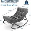 IDEALHOUSE Outdoor Rocking Chair with Metal Frame, Adjustable Papasan Rocker, Waterproof Comfy Cushion, 450lbs Capacity, for Patio, Porch, Garden, Living Room, Dark Grey