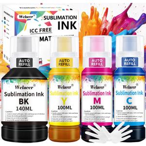 Welacer Sublimation Ink 440ML Autofill Bottles Refill for ET-2800 ET2400 ET-15000 ET-2803 ET-2850 ET2720 ET2760 ET2750 ET4800 etc.High-Yield Inkjet Printers Heat Press Transfer on Mugs