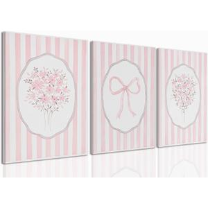 Pink Floral Canvas Prints Pink Striped Flower Wall Art 3 Piece 16x24in