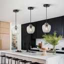 Clear Ribbed Glass Pendant Light, 6.29" Modern Hanging Light Fixture, Pendant Lights Kitchen Island & Dining Room, Adjustable Cord E26 Base (Model A, 3-Pack)