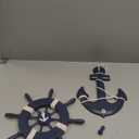 Wooden Nautical Ship Steering Wheel, Small Ship Rudder and Anchor Wall Decor Set, 11" Navy Blue Helm Wheel Beach Theme Hanging Ornament